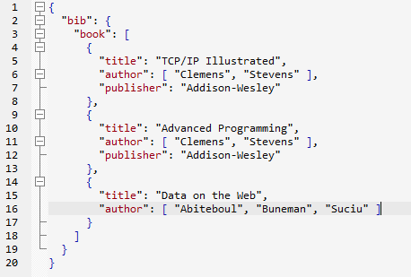 JSONBuddy for Windows displaying the nested library JSON input used for pointer and value pair conversion