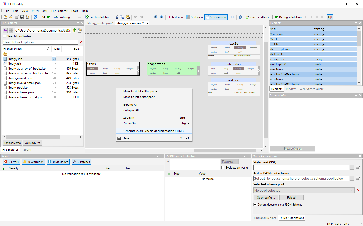 JSONBuddy for Windows showing a generated tree diagram for a JSON Schema