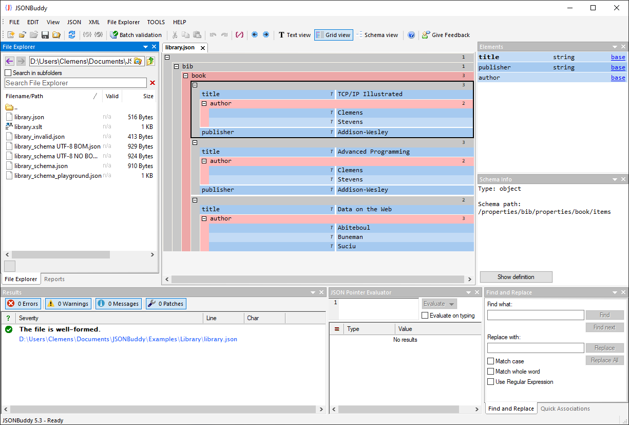 JSON-Dokument im Grid-Editor von JSONBuddy
