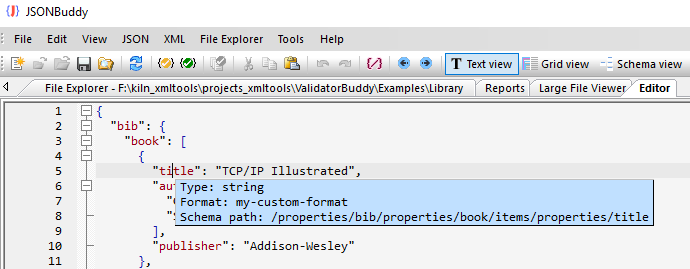 library example with custom format definition