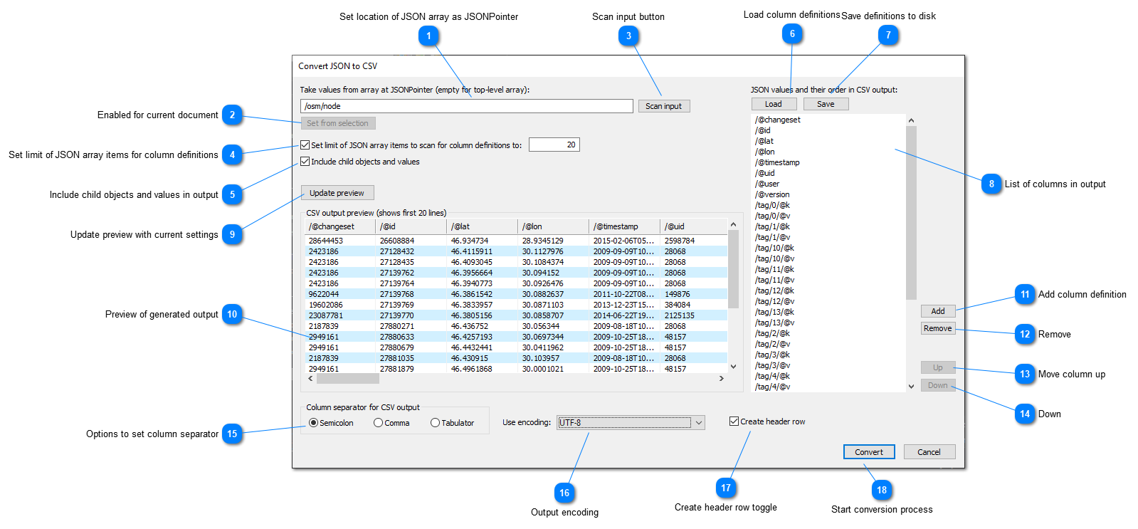 Convert JSON array to CSV dialog