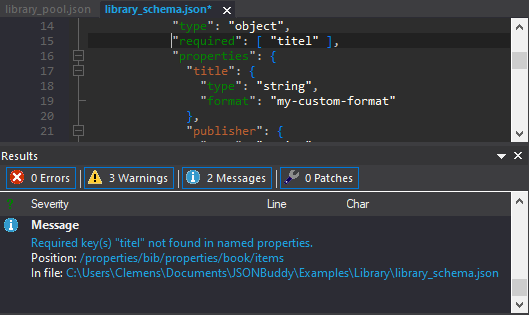 JSON Schema editor with error message