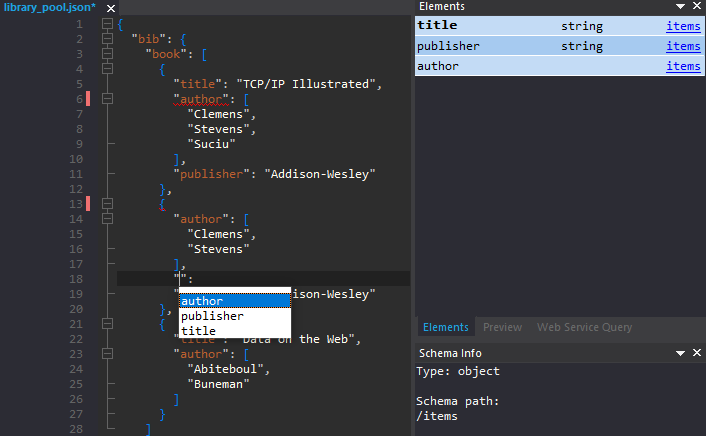 JSON editor with syntax-coloring, auto-completion, code folding