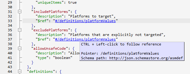 JSON schema editor with active $ref links